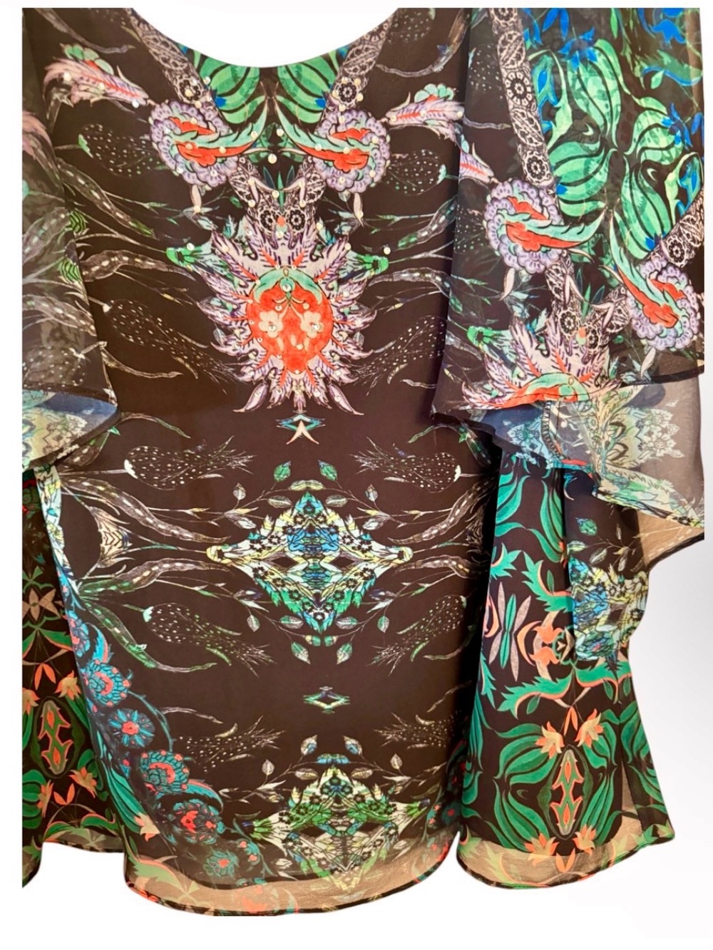 City Chic Dark Floral Chiffon Flutter Sleeve Embellished Blouse 1X - Picture 3 of 8